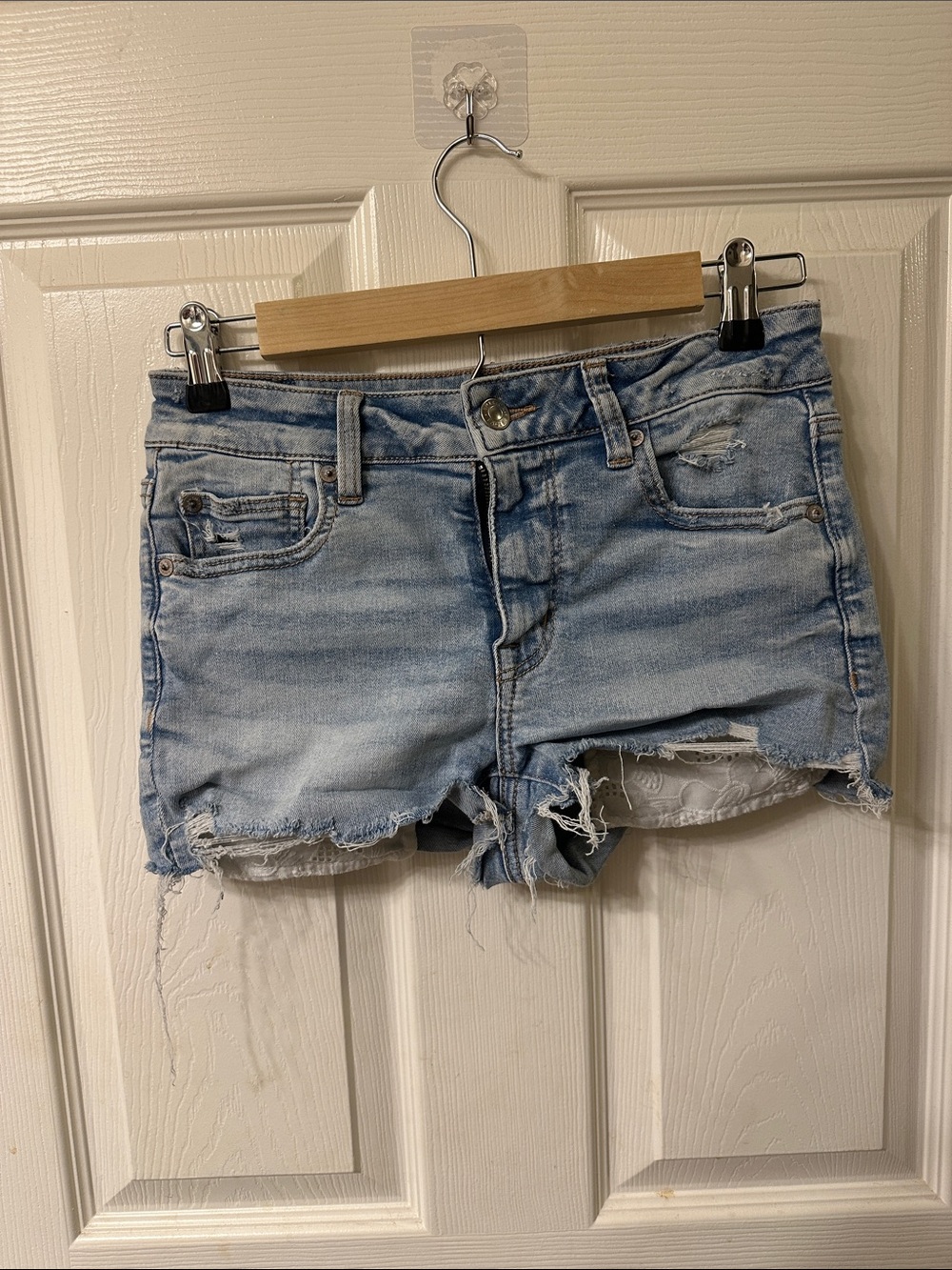 American Eagle Outfitters Light Blue Distressed Denim Shorts